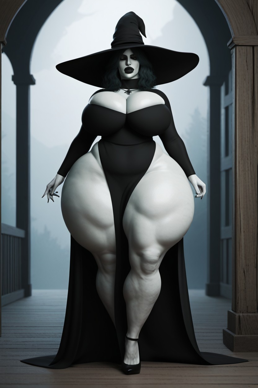 Huge Thighs, Bangs Covering Both Eyes, Thick Hips AI Porn
