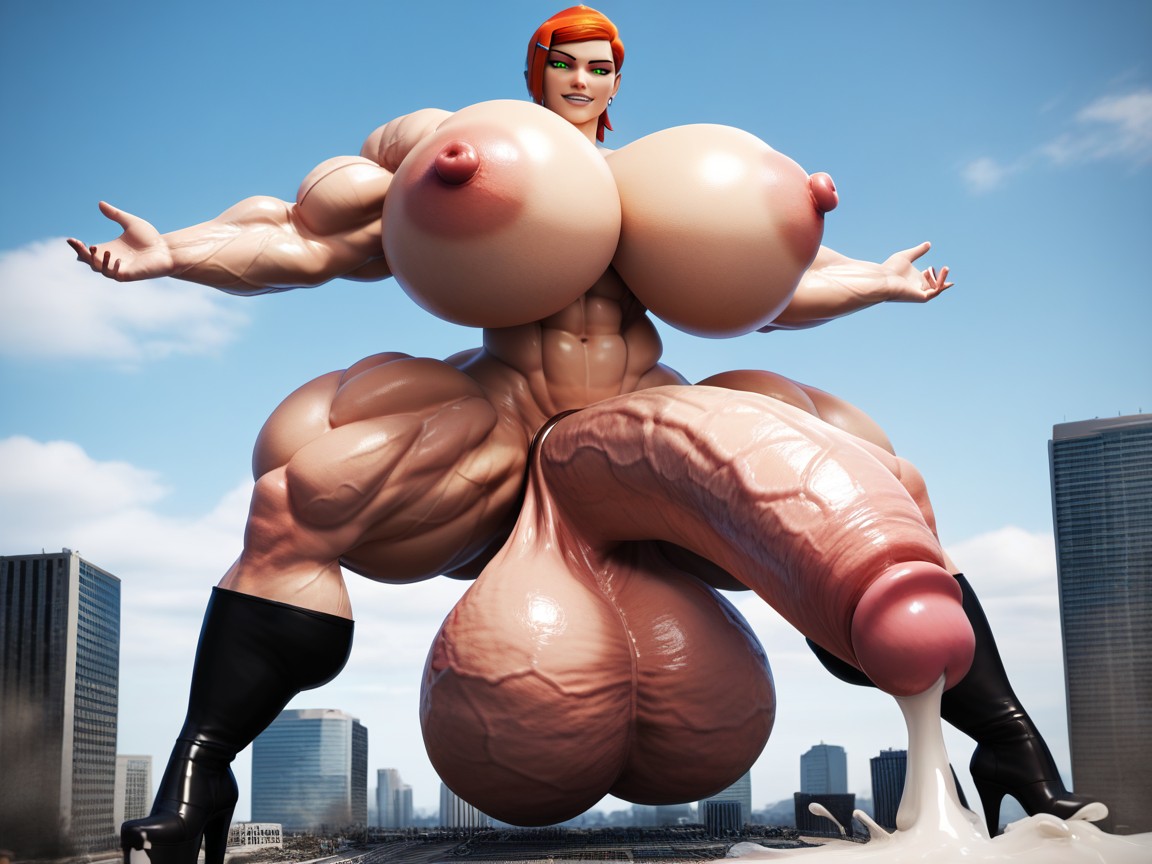 Gigantic Huge Cock, Platform High Heel Boots, Ass Bigger Than Torso Shemale AI Porn