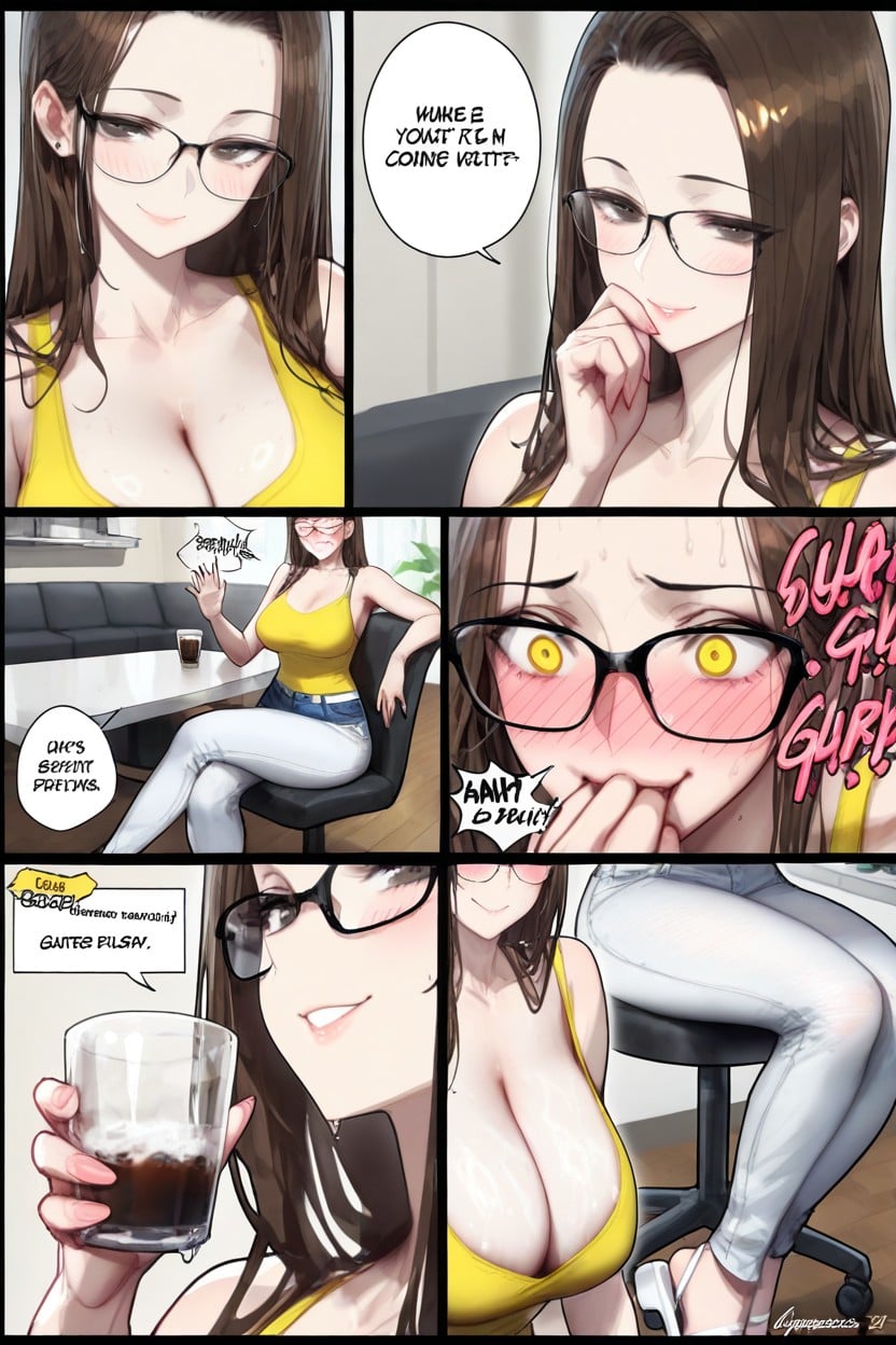 Long Straight Hair, Putting Mouth On A Glass, Drinking From A Glass Hentai AI Porn