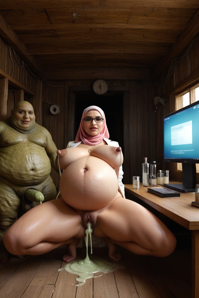 Multiple Large Bulges, Laying In Market, Wet Dress AI Porn