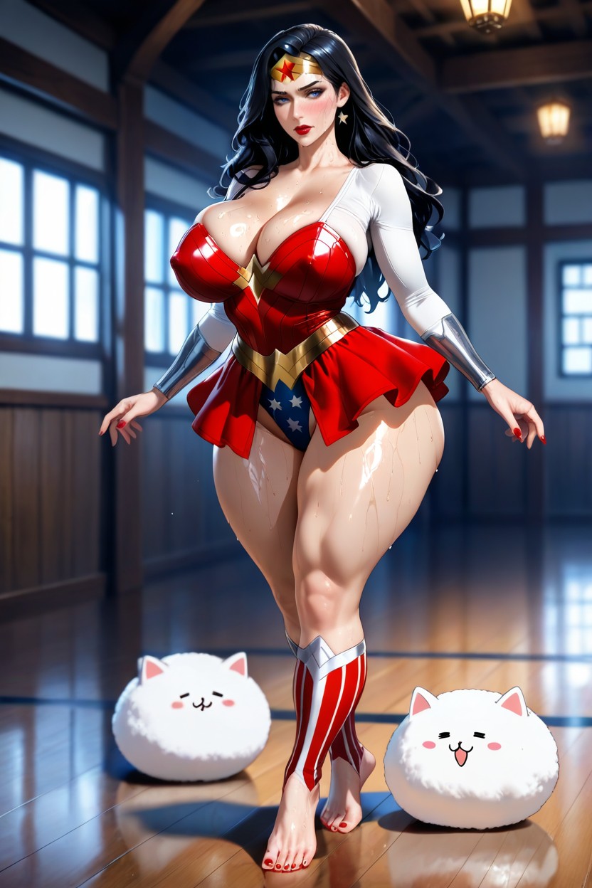 Oiled Skin, Wonder Woman, Embarrassed AI Porn