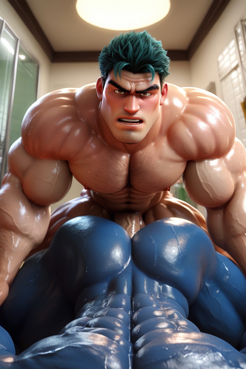 Top Behind Of Bottom Hunk, Both Men Aroused Face, Naked Giant Heavily Muscled Male Bodybuilders Having Gay Anal Sex AI同性恋黄片