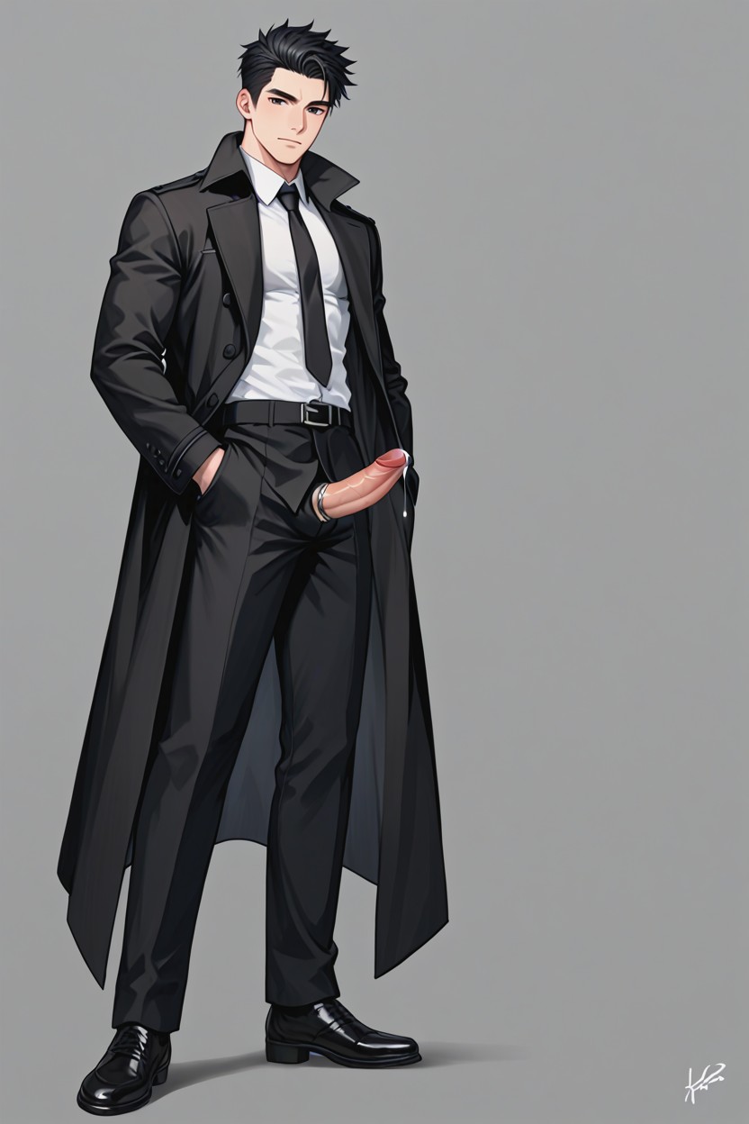 Large Chest, High Collar, Silver Cock Ring Pornografia gay com IA