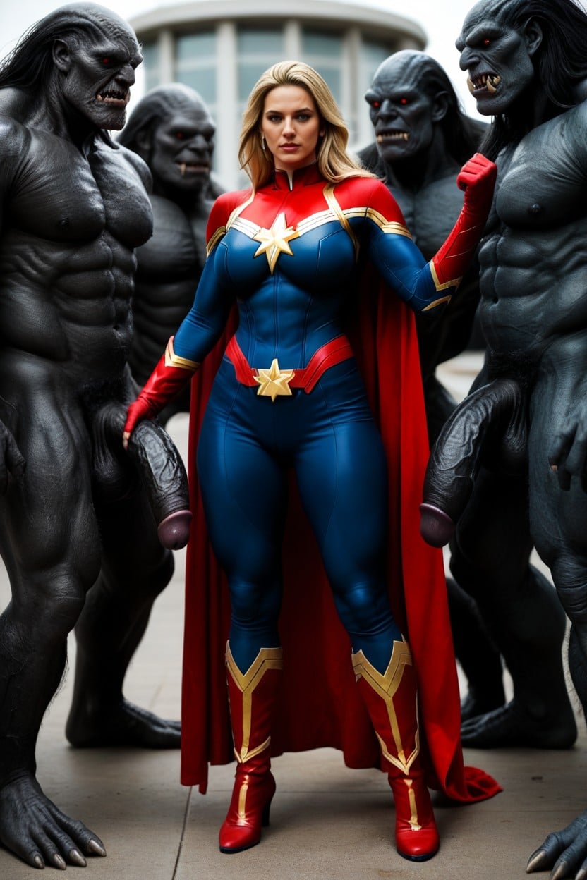 Hyper Penises Giant Hairy Yeti Monster, City, Captain Marvel Costume AI Porn