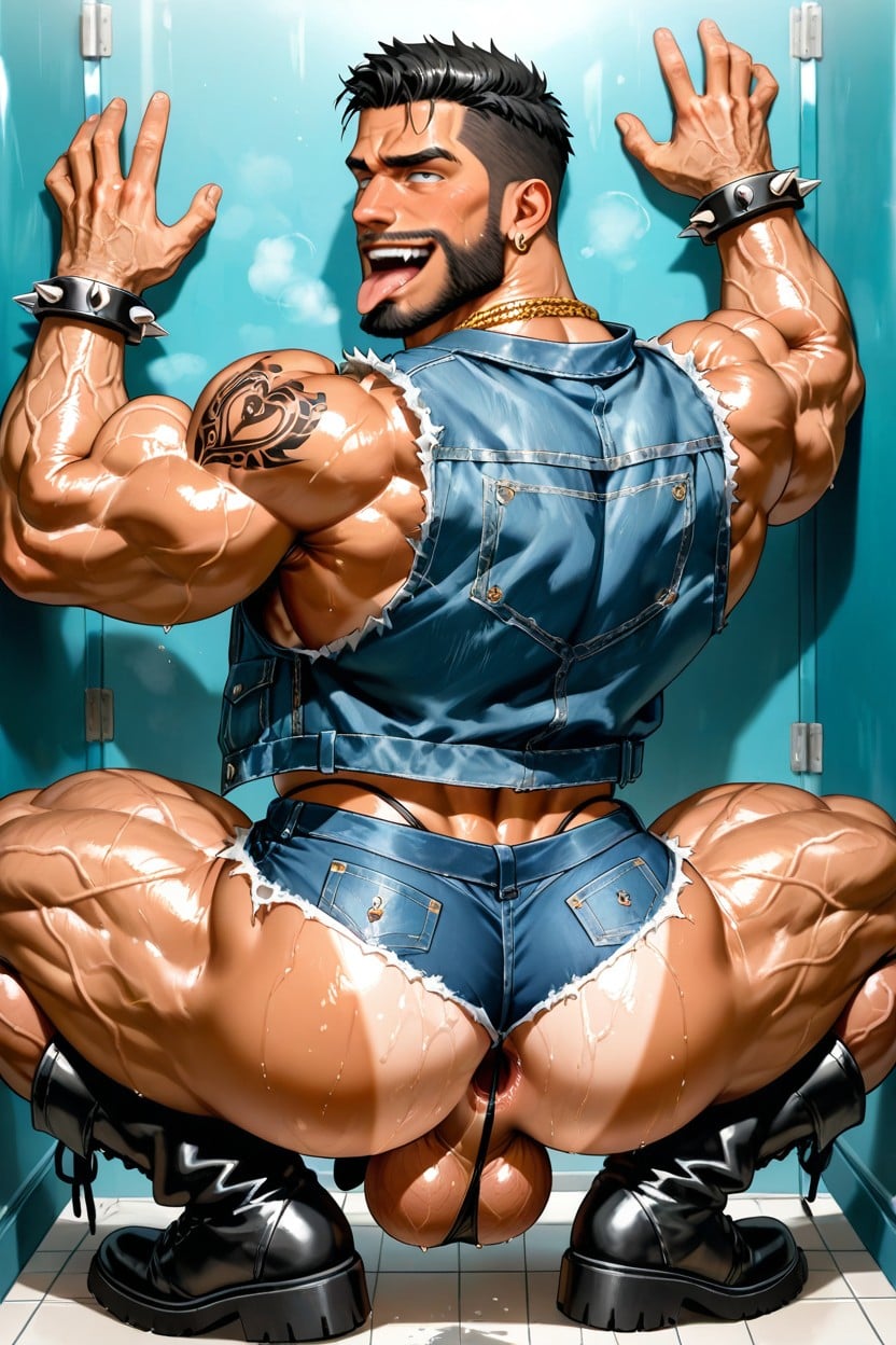 화장실 칸, Big Open Asshole, Big Earrings 게이 AI 포르노