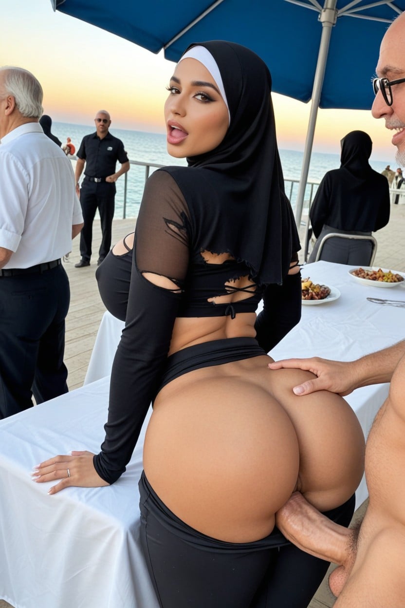 Black Wool Loose Crop Top With Long Sleeves, Open Clothes, Big Ass AI Porn