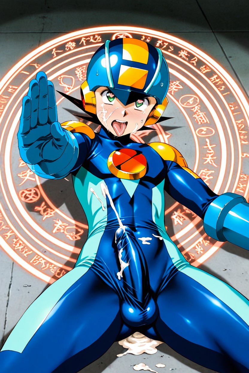 Megamanexe, Ready To Fight, Erotic Magic Circle Tattoo Visible Through Tight Suit Hentai AI Porn