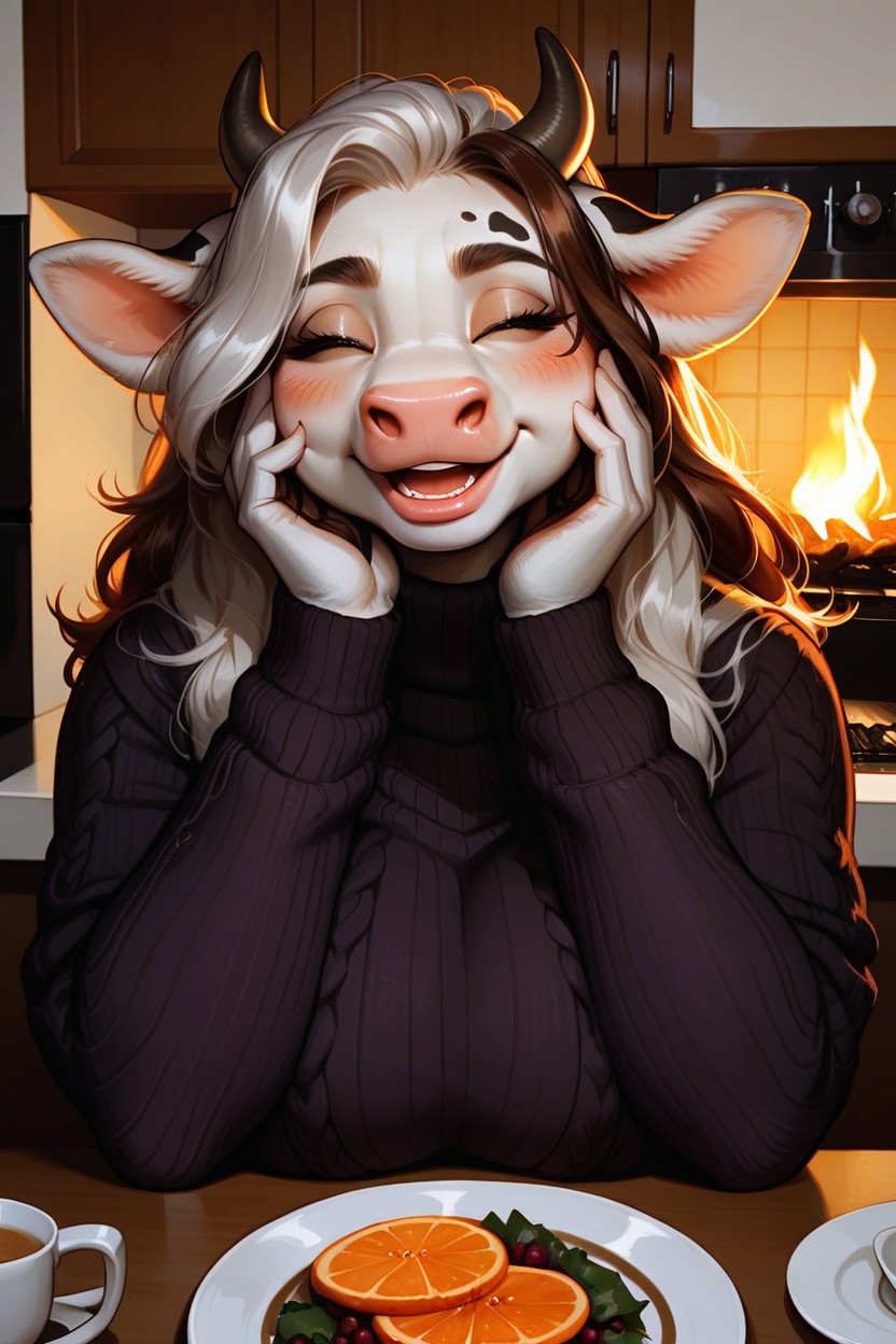 Large Ass, Large Breasts, White Fluffy Fur Furry AI Porn
