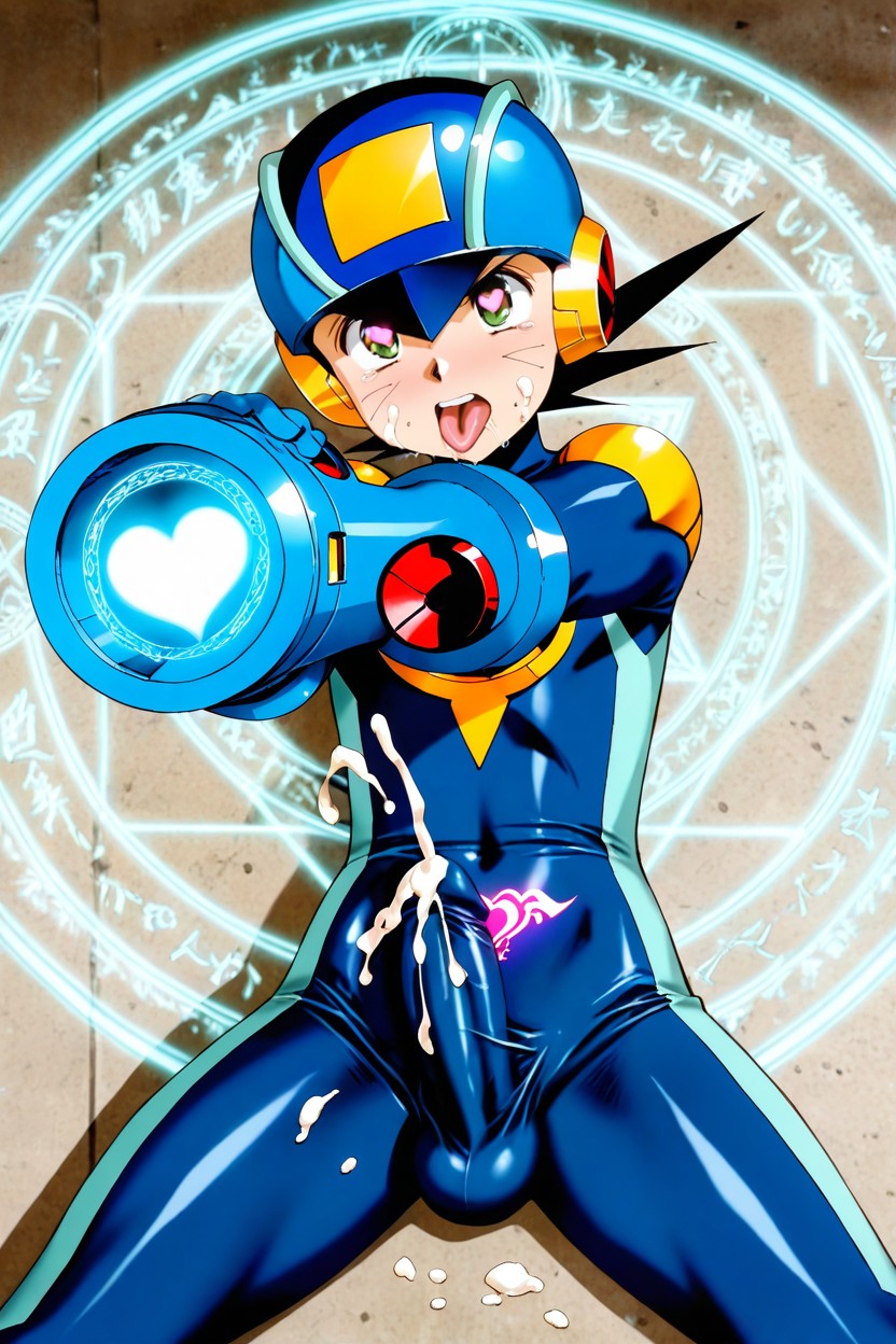 Visible Erect Penis Outline Through Suit, Cum Stains On Crotch And Lower Abdomen, Supine Position Hentai AI Porn