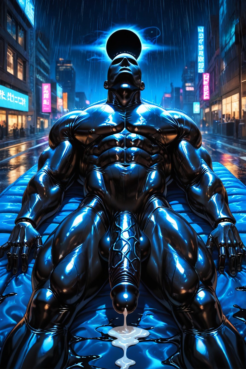 Black Latex Face, Hard Cock, Liquid Body ゲイAIポルノ