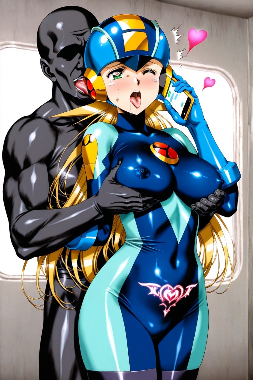Skin Tight, Open Mouth, Holding Smartphone Hentai AI Porn
