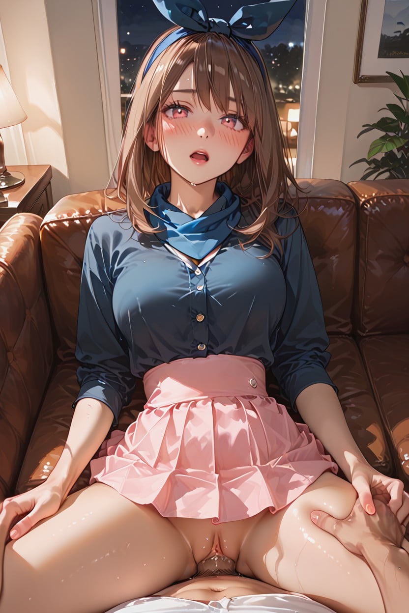Light Brown Couch, Lots Of Details, Waist Shot Hentai AI Porn