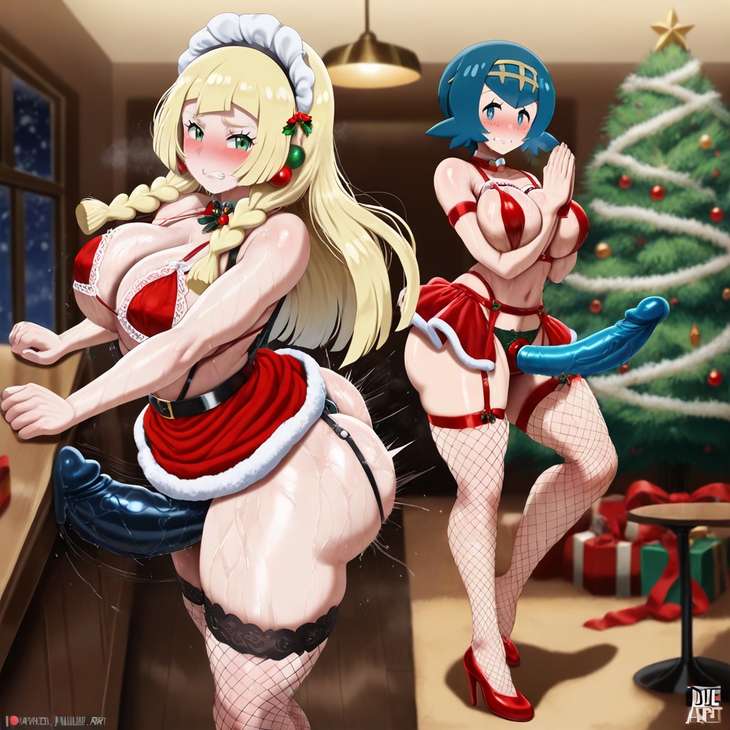 Lingerie, Wearing Clear Gigantic Dildo Strap-on, Gigantic Hentai AI Porn