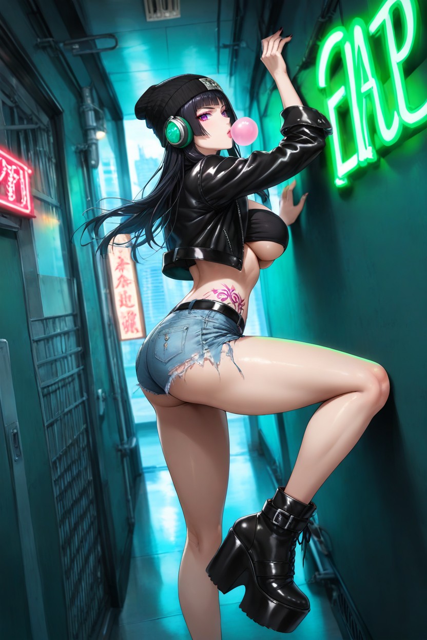 Cropped Lace Tube Top, Sharp Focus, Headphones Hentai AI Porn