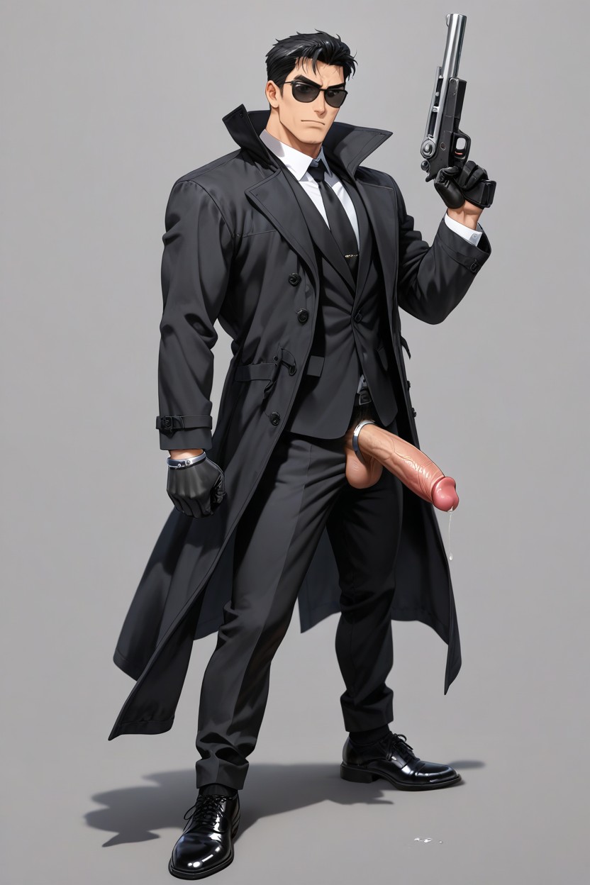 Frowning, Precum, Black Clothes Porno IA Gay
