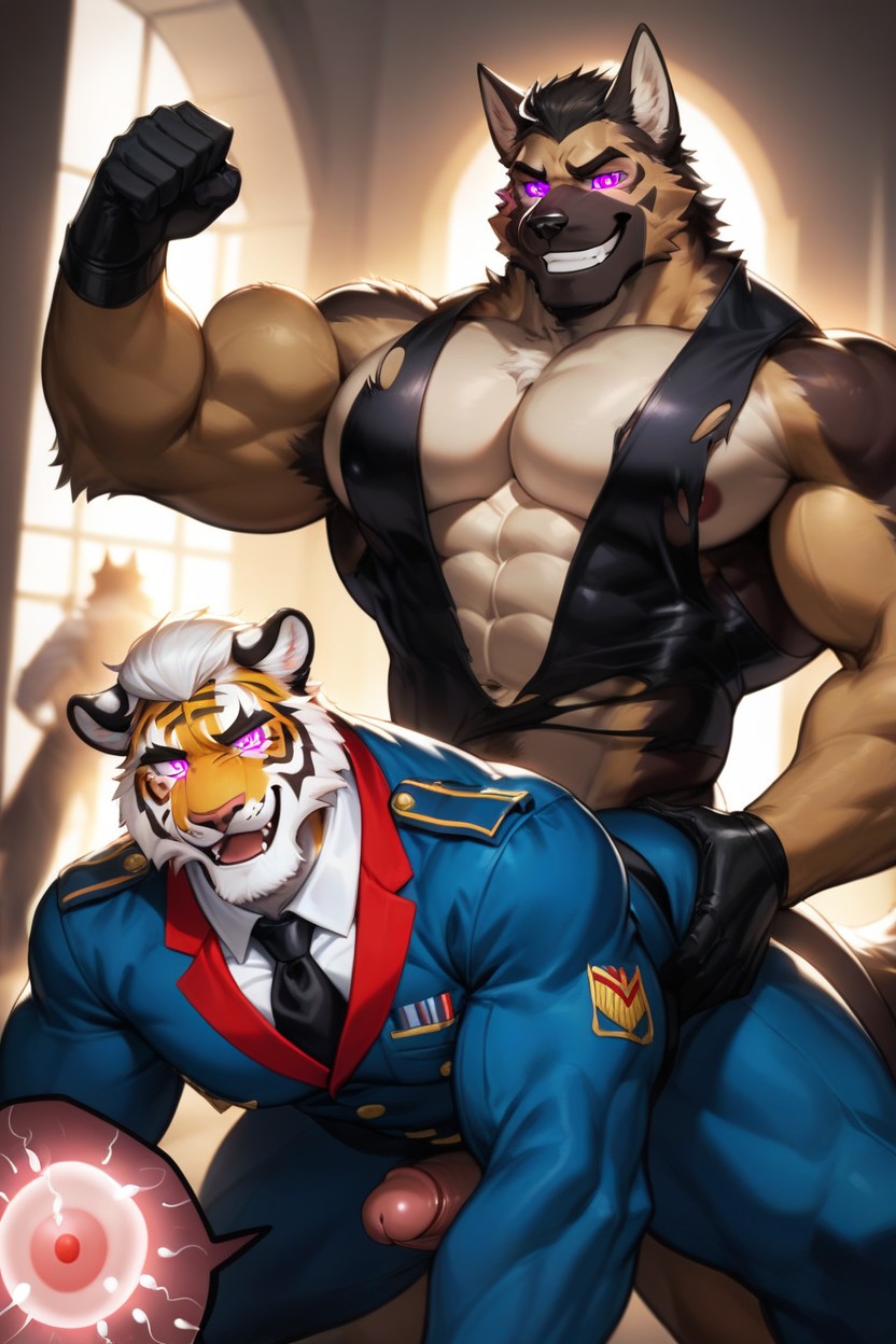 German Shepherd, Huge Nipple, Purple Eyes Furry AI Porn