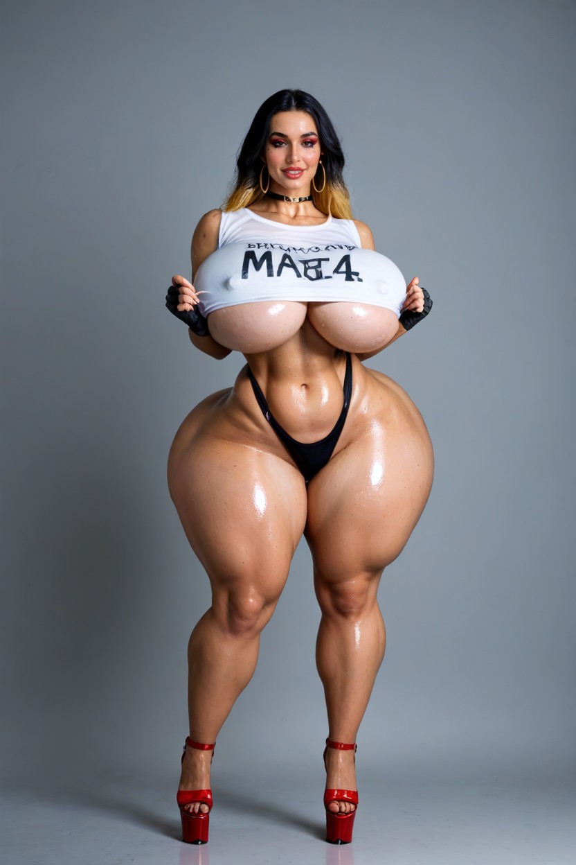 Massive Round Perky Breasts, Legs Spread Apart, Hyper Ass Porno IA