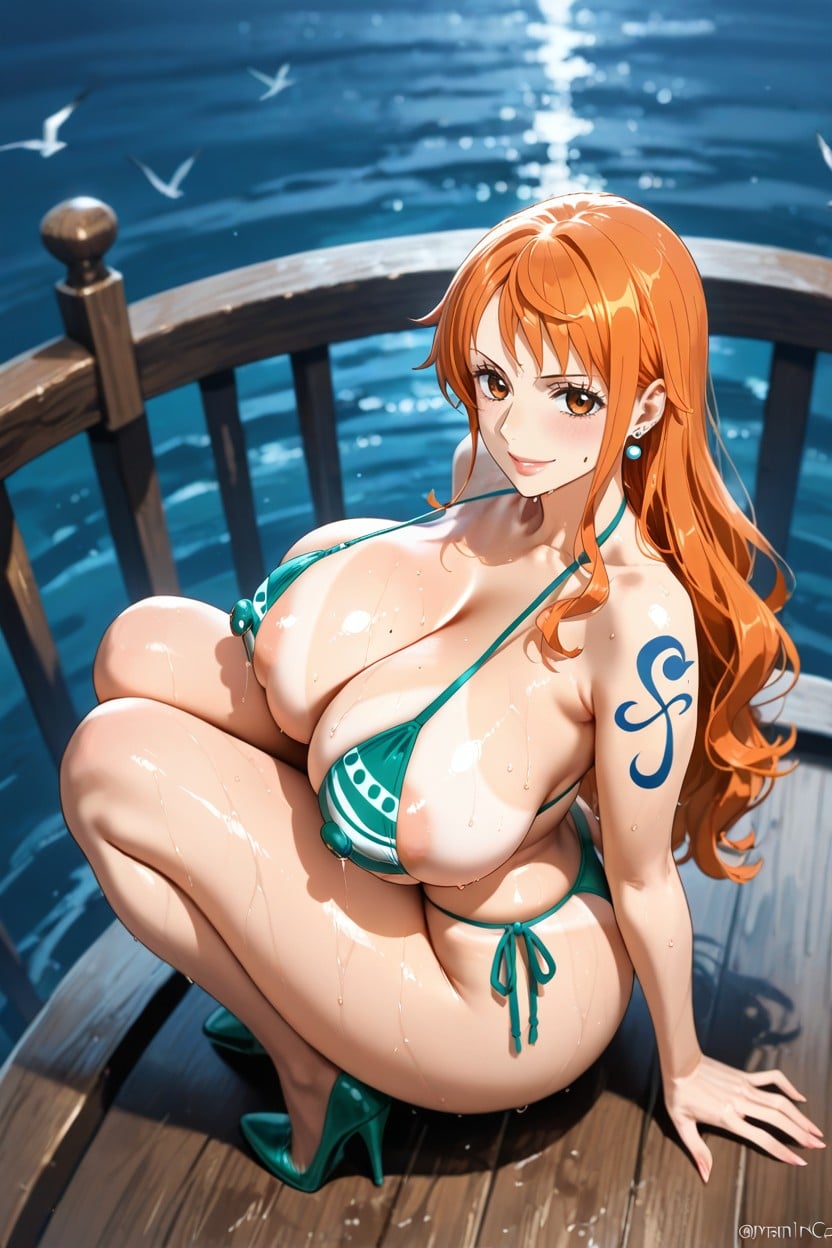 View From Above, Nami Has Gigantic Breasts, Nami Is Alone Hentai AI Porn