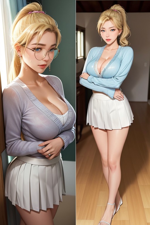 Fine Head, Fine Nose, Skirt White Plaid AI Porn