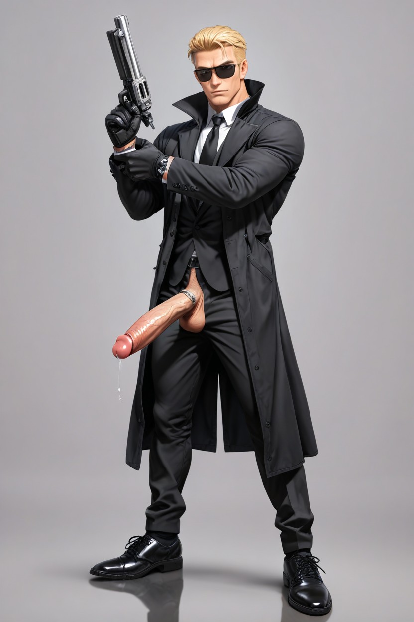 Black Outfit, Penis Standing Up, Open Penis Porno IA Gay