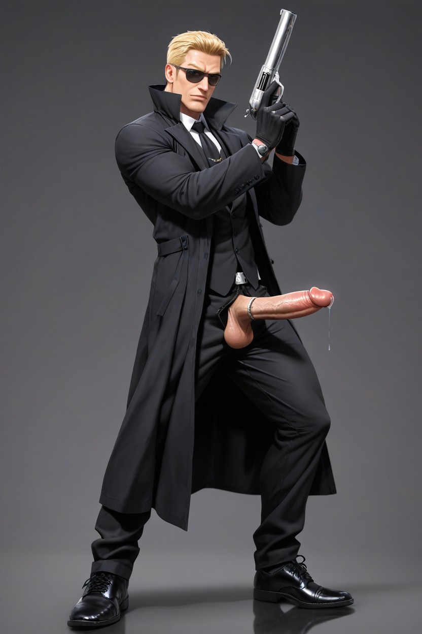 Legs Apart, Simple Grey Background, Black Long Pants Porno IA Gay