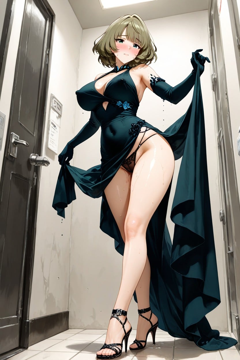 Dripping Sweat, Accented With Deep Green, Cutting Accentuating The Hip Bones And Abdomen Hentai AI Porn