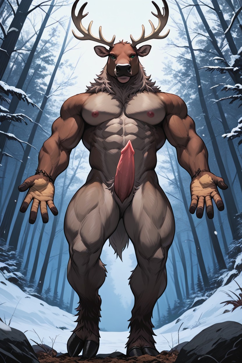 Wild, Powerful Leg Muscles Tensed, Menacing Forest Spirit Furry AI Porn
