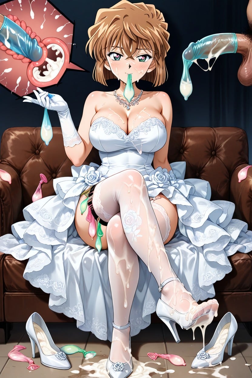 Holding Many Used Condom In Mouth, Legs Crossed, Cum On Legs Hentai AI Porn