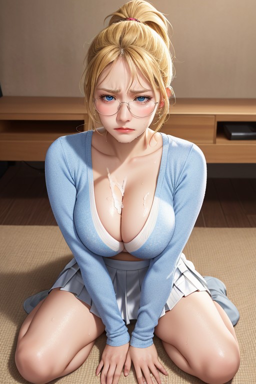 Sad, Blond Hair, Skirt White Plaid AI Porn