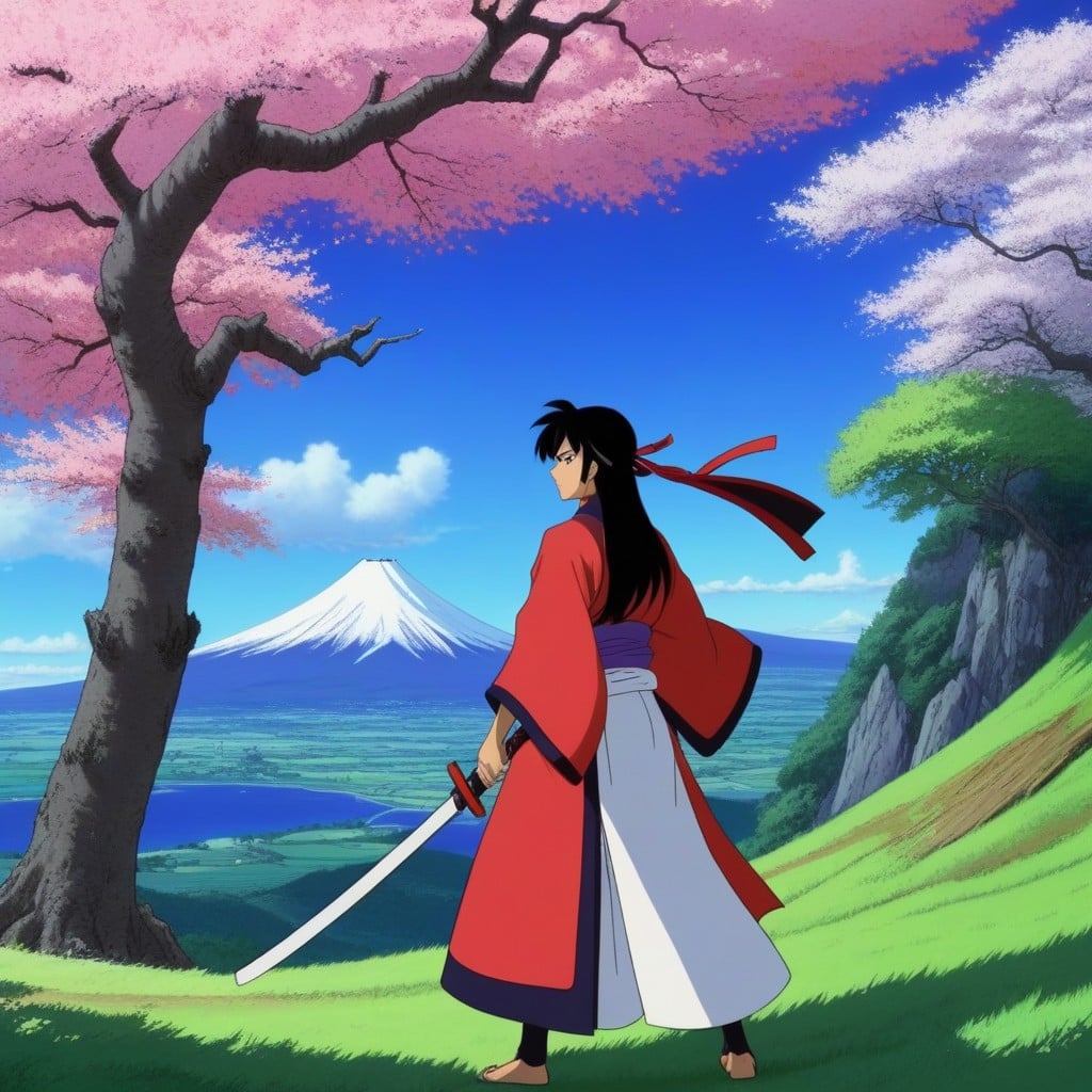 Two Samurais Crossing Blades, Beautiful Landscape, Beautiful Landscape Porno IA