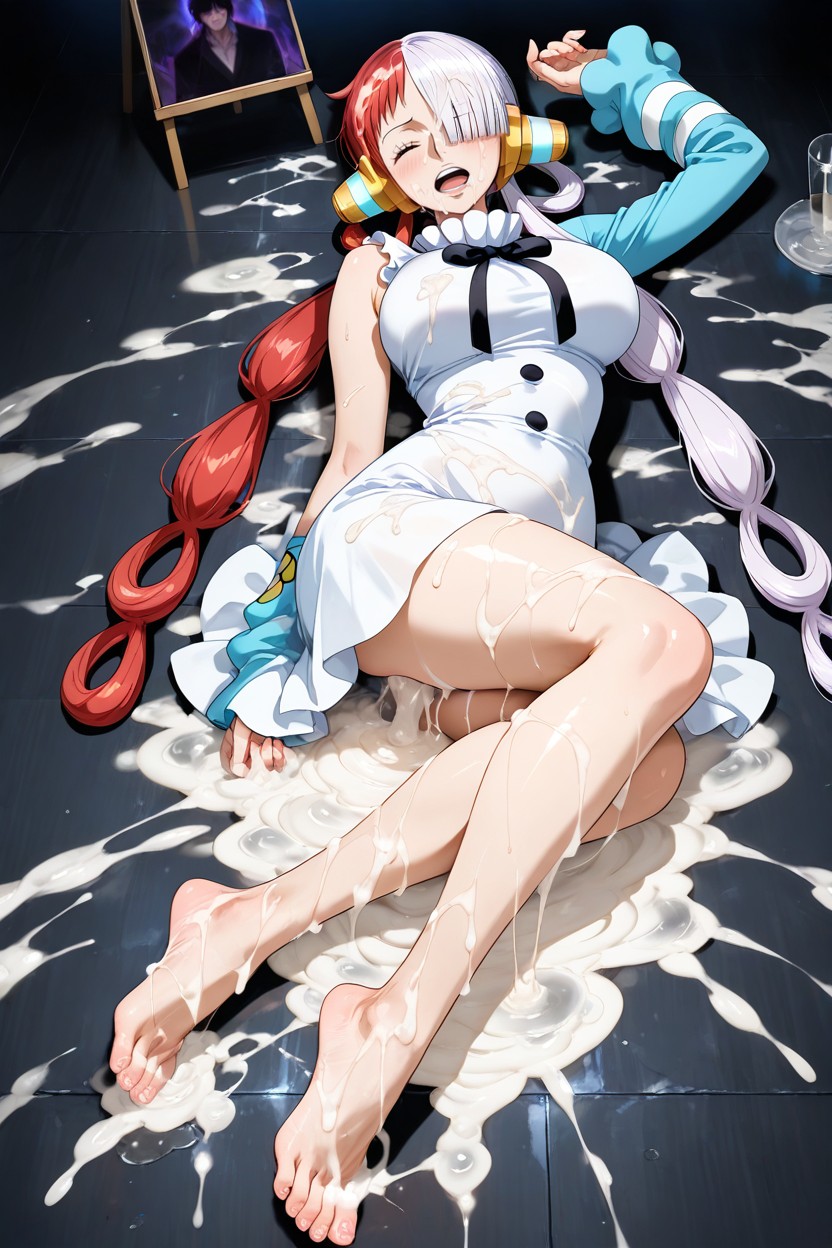 Multicolored Hair, Legs Together, Laying In Cum Hentai AI Porn