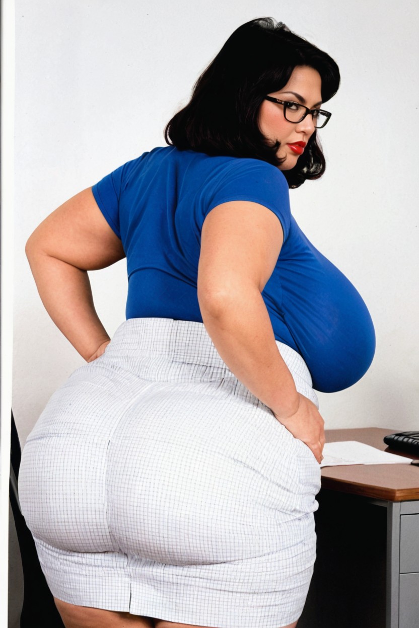 Office Skirt, 18+, Thick Black Framed Glasses BBW AI Porn