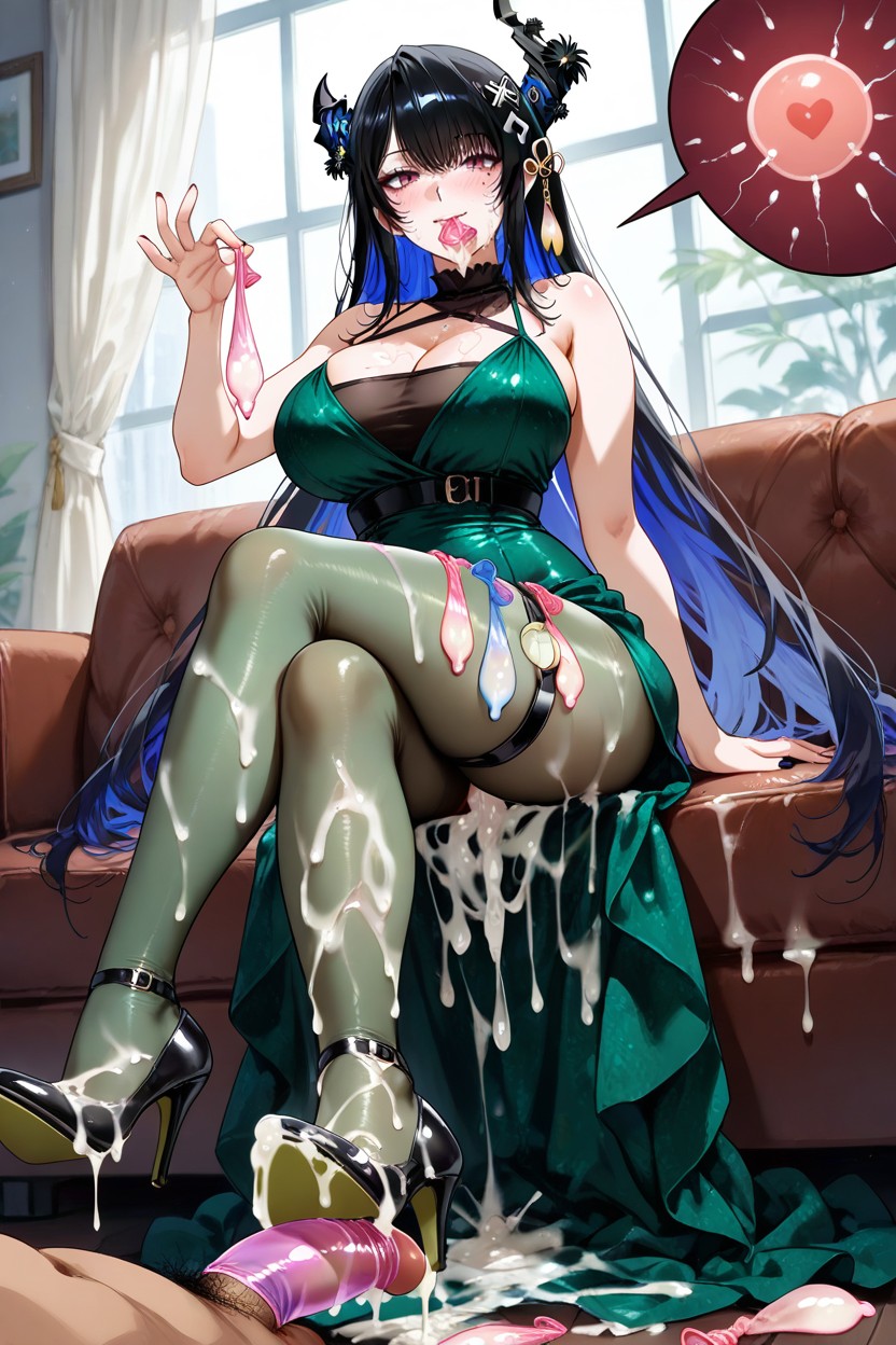 Holding A Used Condom In Hands, Cum On Clothes Huge Amount Of Cum, Excessive Cum Hentai AI Porn