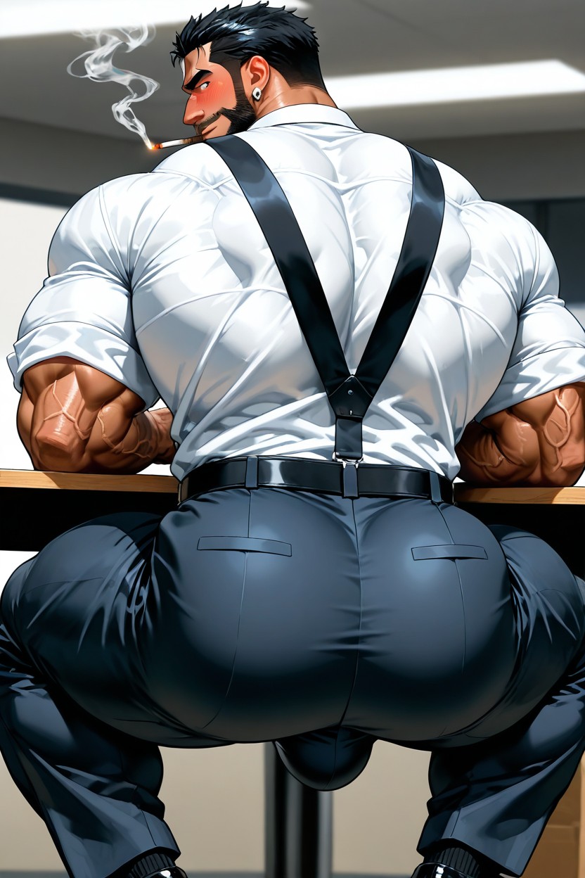 Squatting, Hyper Muscular Body, Square Jaw AI同性恋黄片