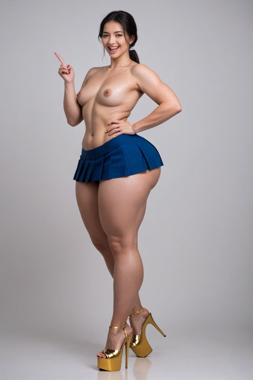 Looking Left Side, Wide Open Legs, Unrealistically Big Huge Muscled Legs AI Porn