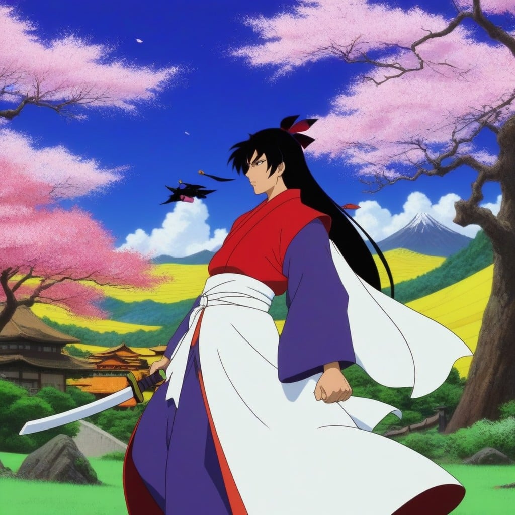 Side View, Two Samurais Clashing, Blossom Petals AI Porn