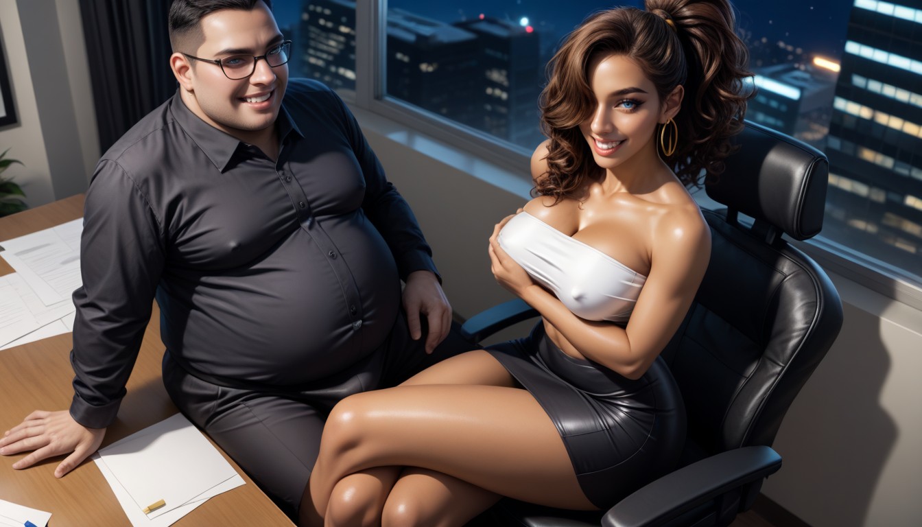 Skinny, Laughing, Hair Over Eye AI Porn