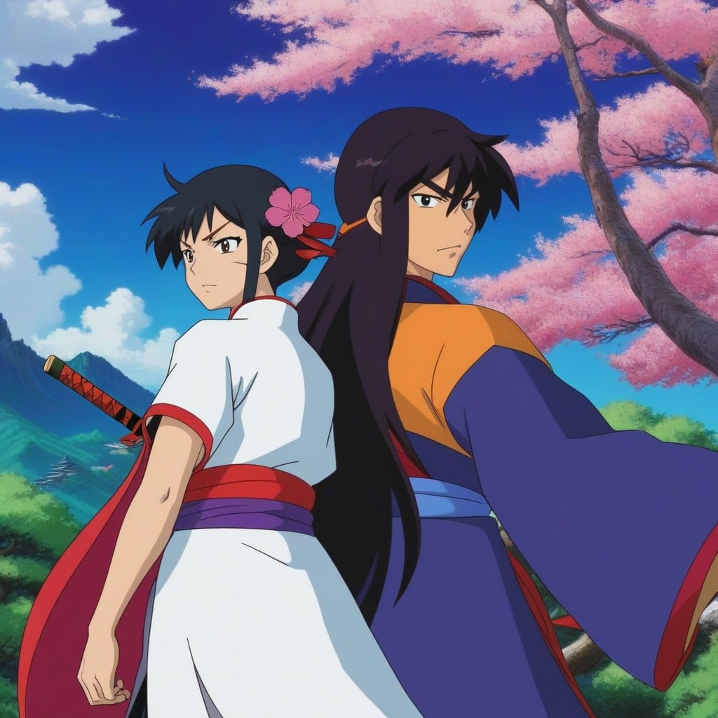 A Fierce Samurai Duel, Blossom Petals, Katanagatari Anime Screenshot AI Porn