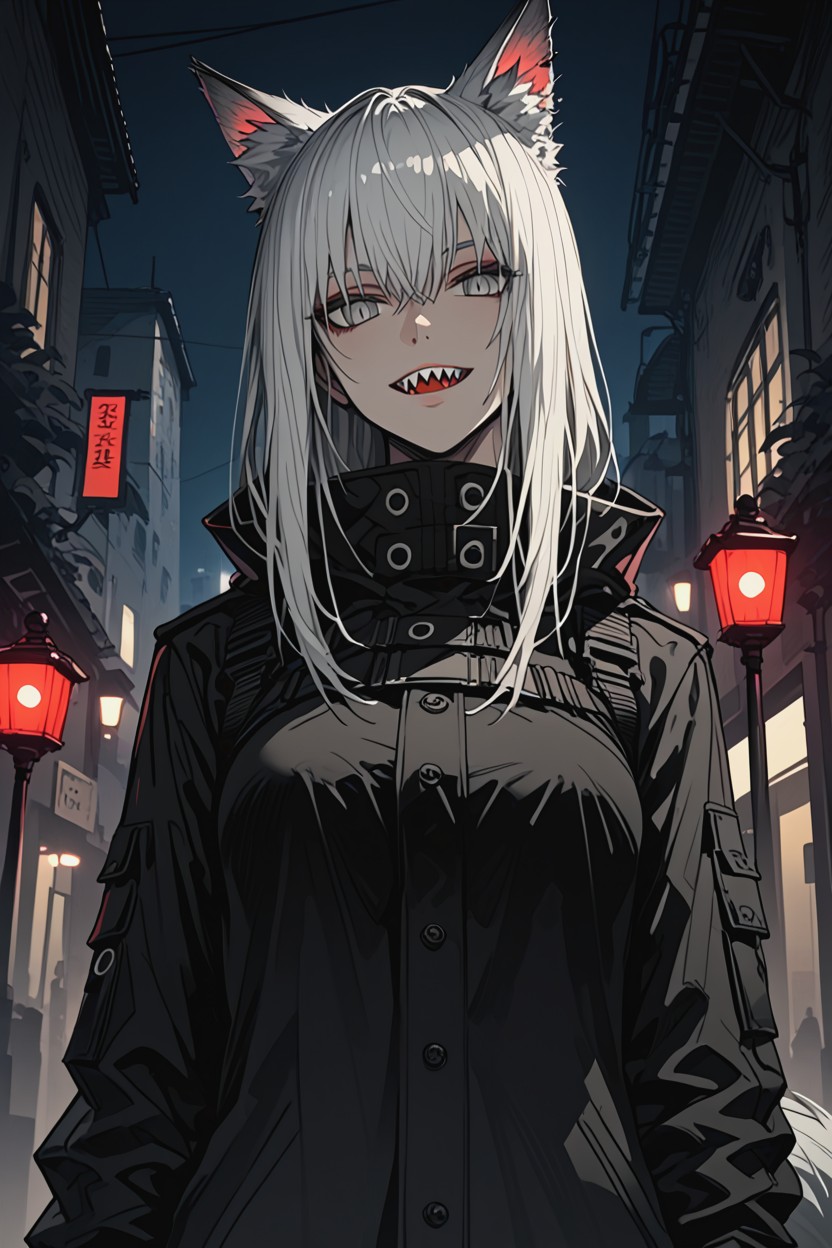 Lappland_arknights, Vertical Pupils, Apartment Building Gateway At Night Hentai AI Porn
