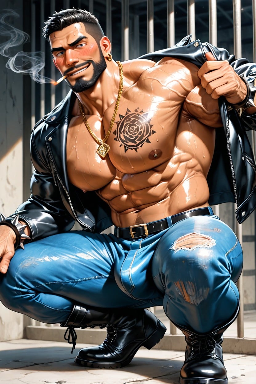 Sweaty, Big Veins, Hyper Muscular Body Porno gay IA