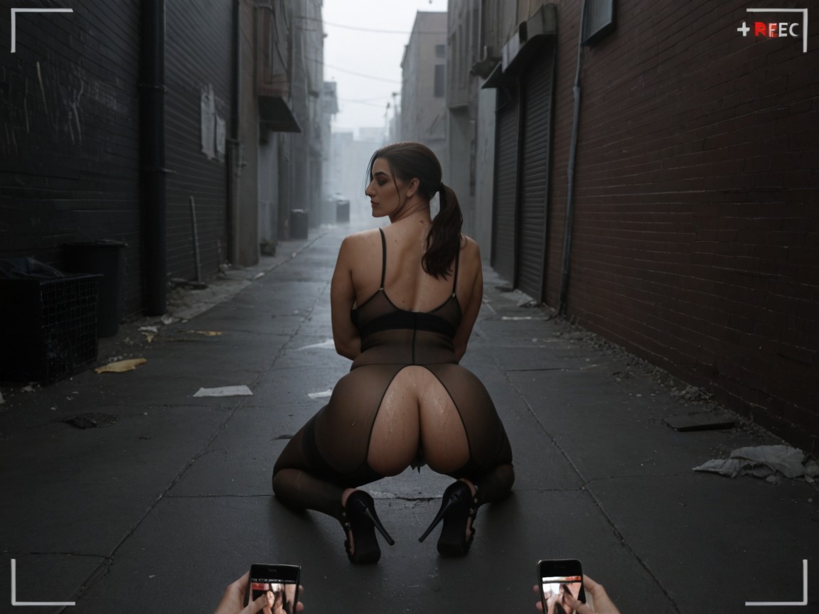 Alley, Man With Huge Penis, Brunette AI Porn