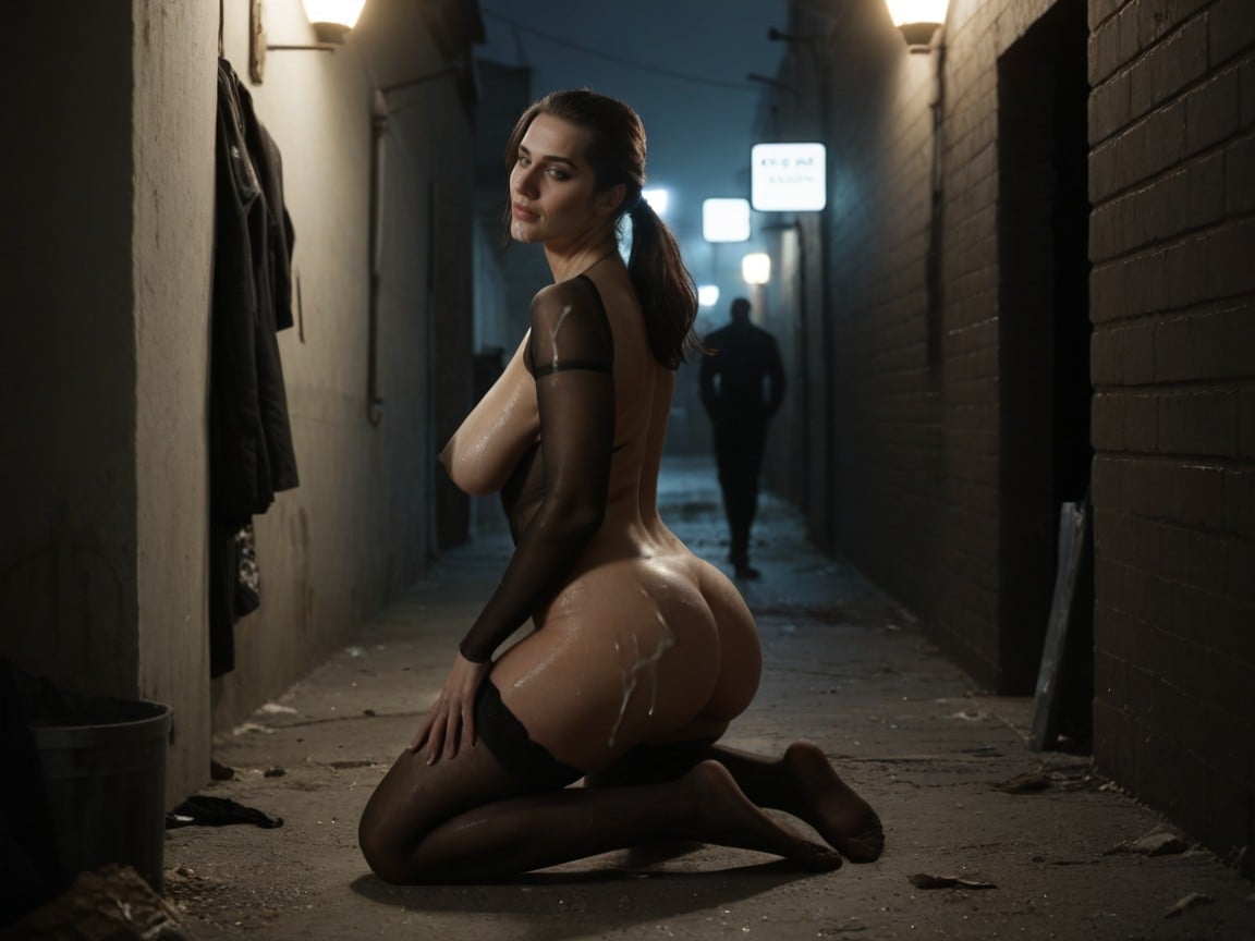 Medium Ass, Black Bodystocking, Side View AI Porn