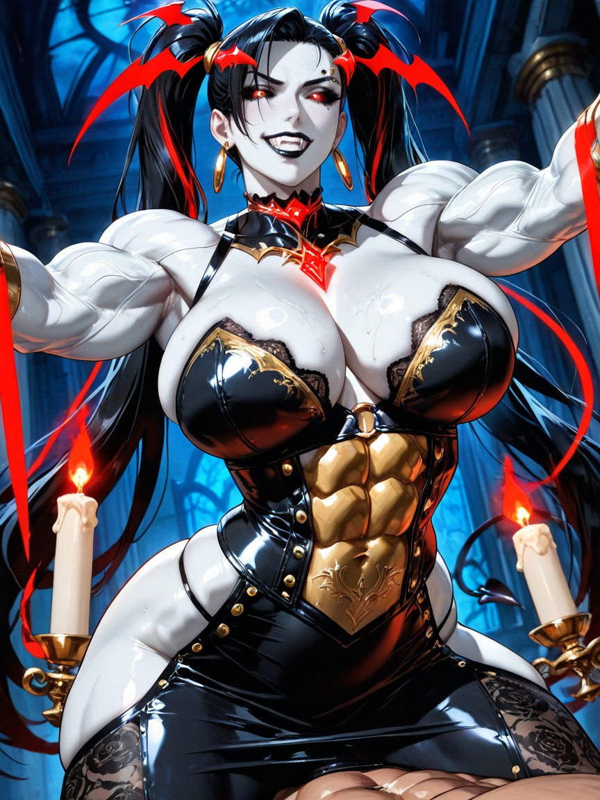 Glowing Silver Skin Color, Bright Glowing Red Irises, Ribs Can Be Seen AI Porn