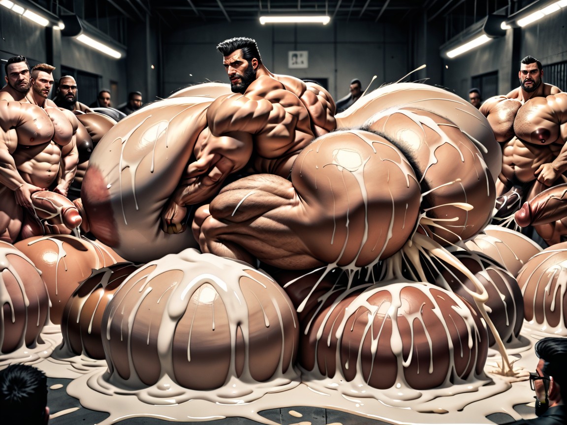 Mouth Agape, Hairy Thick Hyper Muscled Body, Double Penetration Pornografia gay com IA