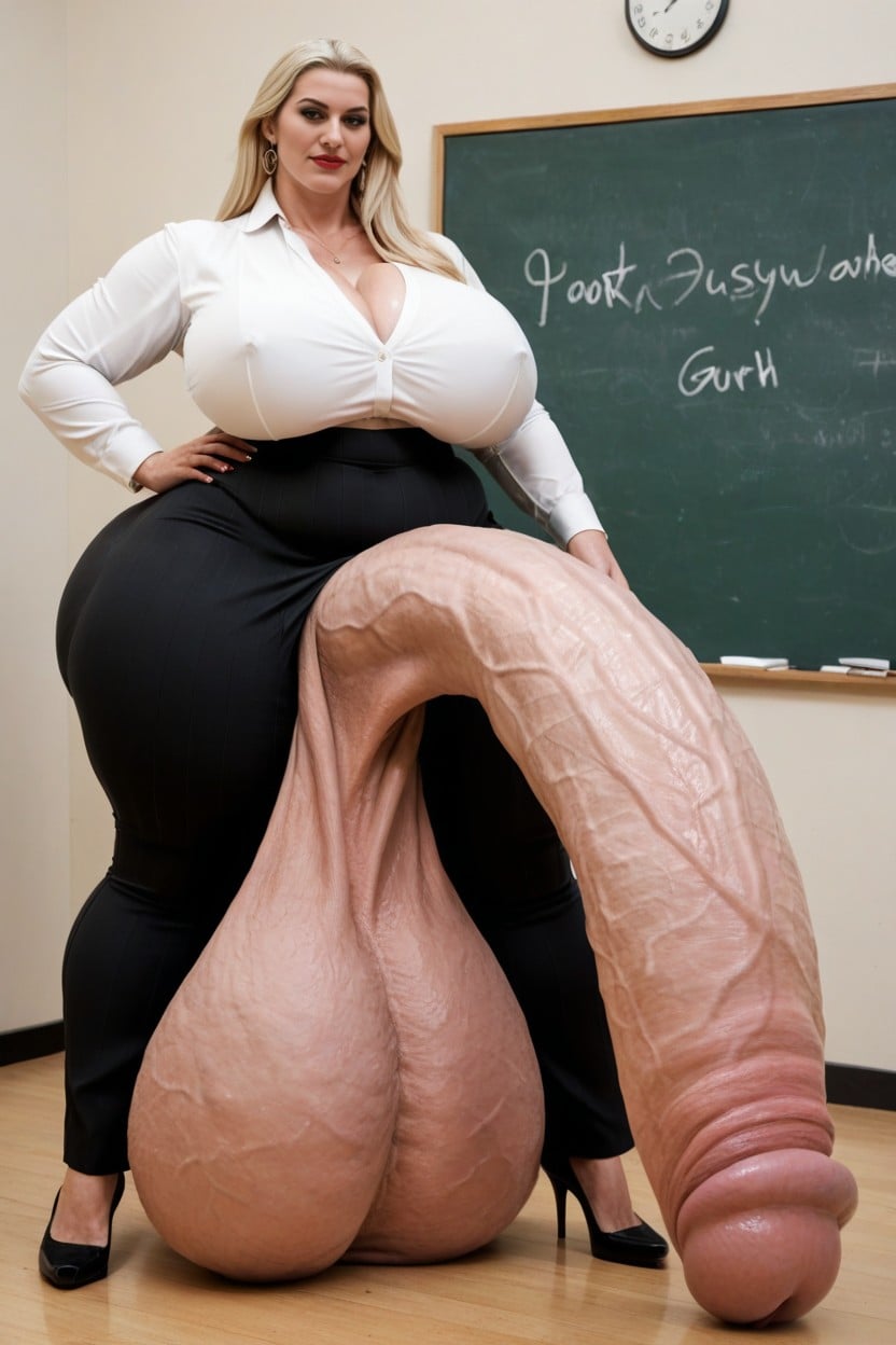 Blonde Hair, Extremely Huge Penis, Impossible Size Cock Shemale AI Porn