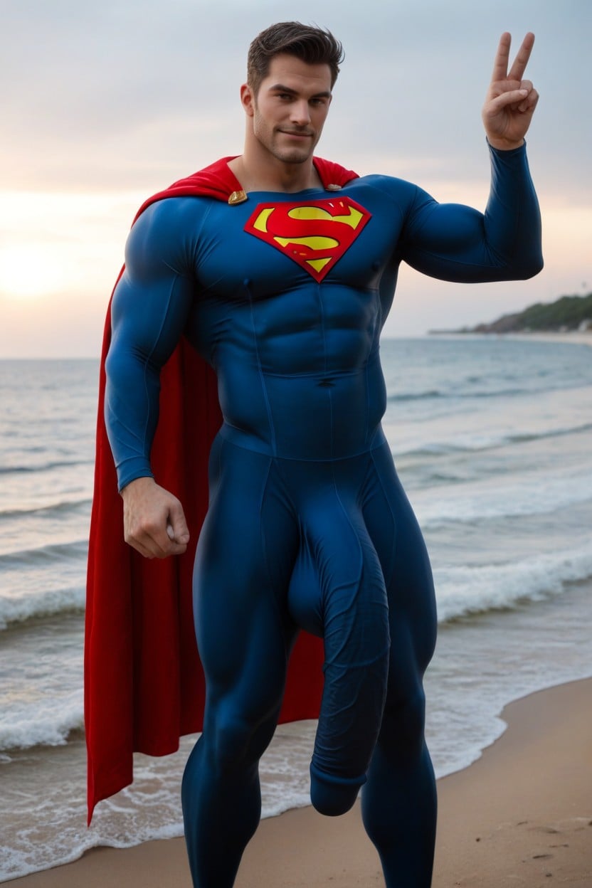 Massive Pecs, Blue And Red Suit, No Nudity 게이 AI 포르노