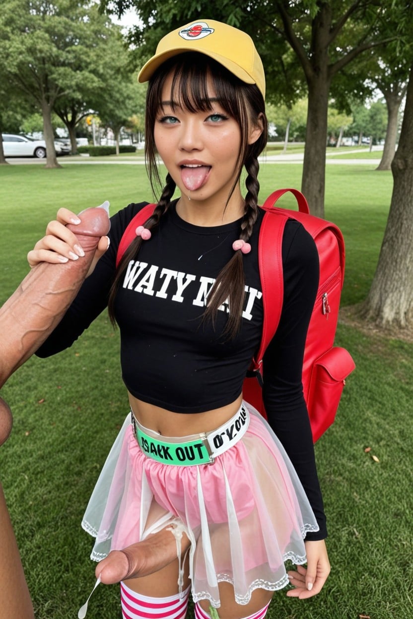 Small Ass, Cum, Striped Thighhighs Shemale AI Porn