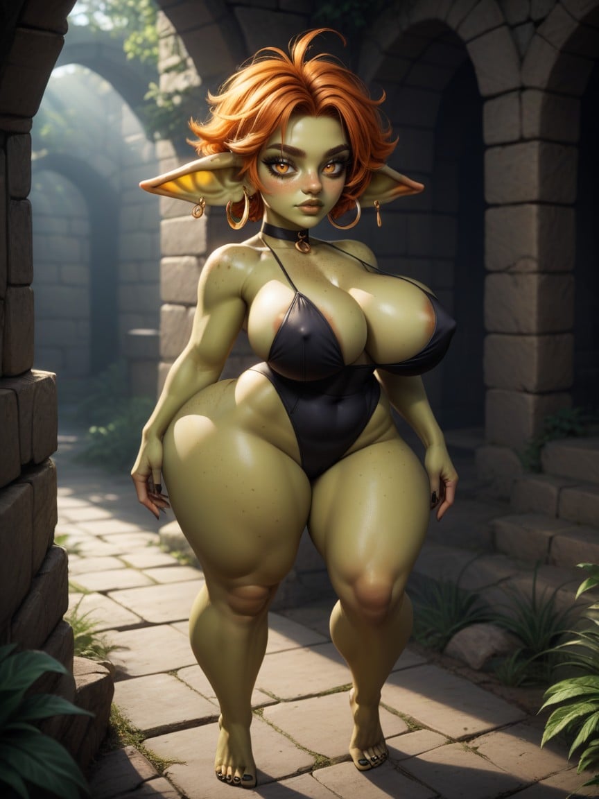 Giant Thick Nipples, De Pie, Giant Long Goblin Ears With Orange Tinted Tips Porno IA