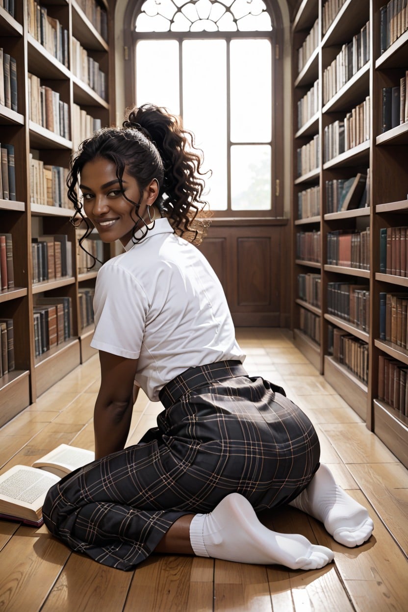 Culo Pequeño, Rizado, She Is Laying Down On The Floor Of A Library Porno IA