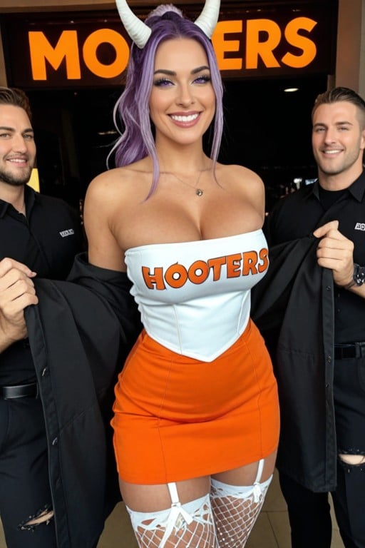 Abstract Explosion Of Circular And Spherical Forms Fills The Canvas, Chica De Hooters, Luscious Curves And Tantalizing Features With A Playful Porno IA